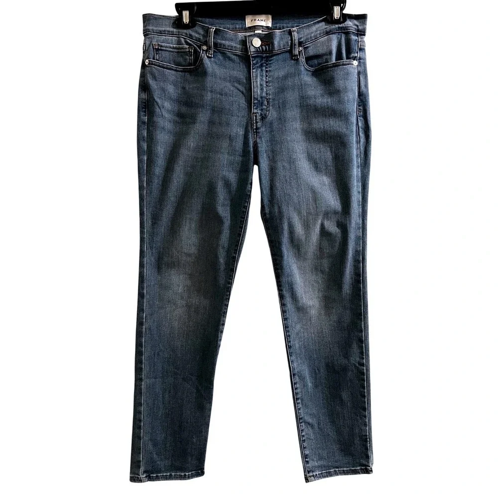 FRAME Le‎ High Straight Jeans Quirky Wash Blue Stretch Denim Size 31 Preppy Chic - Picture 2 of 10